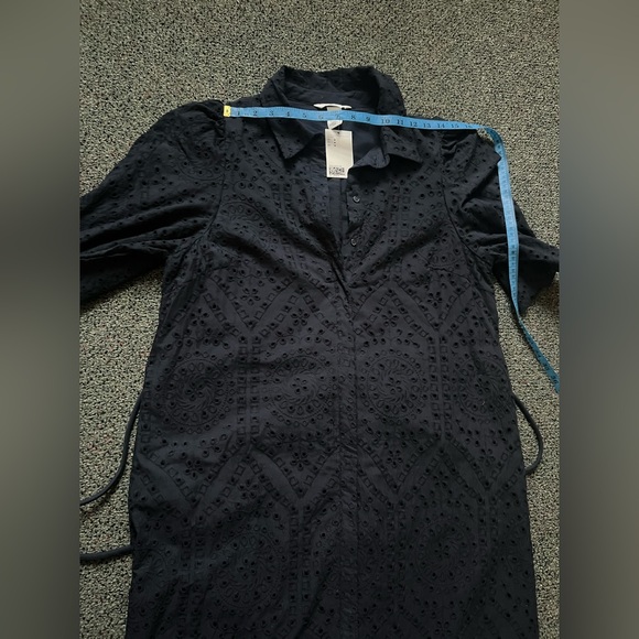 NWT Cotton Navy Blue Eyelet Lace Shortsleeve Button Down Midi Modest Dress Sz M - Picture 13 of 16